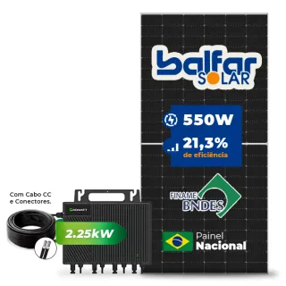 Gerador de Energia Solar Microinversor Growatt Telhado Fibro Parafuso Madeira SGF 2,2KWP BALFAR FINAME 550W NEO 2.25KW 4MPPT MONO 220V COM CABO
