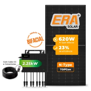 Gerador de Energia Solar Microinversor Growatt Laje Inclinação SGF 2,48KWP ERA BLACK FRAME 620W NEO 2.25KW 4MPPT MONO 220V COM CABO