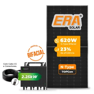 Gerador de Energia Solar Microinversor Growatt Laje Inclinação SGF 2,48KWP ERA BIFACIAL 620W NEO 2.25KW 4MPPT MONO 220V COM CABO
