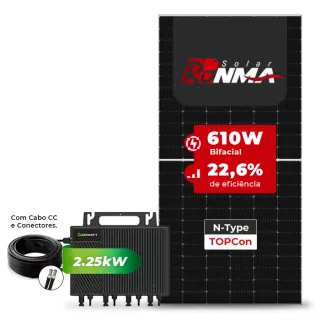 Gerador de Energia Solar Microinversor Growatt Telhado Fibro Parafuso Madeira SGF 2,44KWP RONMA 610W BIFACIAL NEO 2.25KW 4MPPT MONO 220V COM CABO