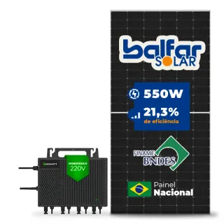 Gerador de Energia Solar Microinversor Growatt Telhado Fibro Parafuso Madeira SGF 2,20KWP BALFAR FINAME 550W NEO 2KW 4MPPT MONO 220V