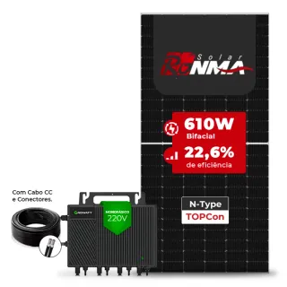 Gerador de Energia Solar Microinversor Growatt Telhado Fibro Parafuso Madeira SGF 2,44KWP RONMA 610W BIFACIAL NEO 2KW 4MPPT MONO 220V COM CABO