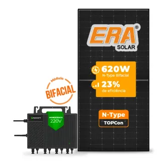 Gerador de Energia Solar Microinversor Growatt Laje Inclinação SGF 2,48KWP ERA BLACK FRAME 620W NEO 2KW 4MPPT MONO 220V