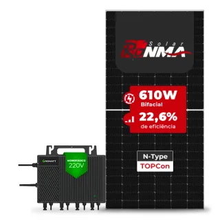 Gerador de Energia Solar Microinversor Growatt Telhado Fibro Parafuso Madeira SGF 2,44KWP RONMA 610W BIFACIAL NEO 2KW 4MPPT MONO 220V