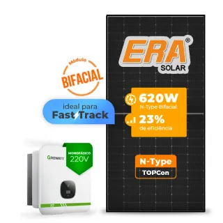Gerador de Energia Solar On Grid Growatt Telhado Cerâmico Gancho SGF 6,20KWP ERA BLACK FRAME 620W MIN X2 7.5KW 2MPPT FAST TRACK MONO 220V