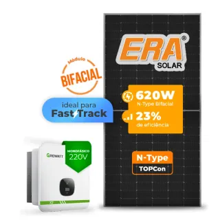 Gerador de Energia Solar On Grid Growatt Telhado Cerâmico Gancho SGF 6,20KWP ERA BIFACIAL 620W MIN X2 7.5KW 2MPPT FAST TRACK MONO 220V