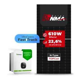 Gerador de Energia Solar On Grid Growatt Sem Estrutura SGF 6,10KWP RONMA 610W BIFACIAL MIN X2 7.5KW 2MPPT FAST TRACK MONO 220V