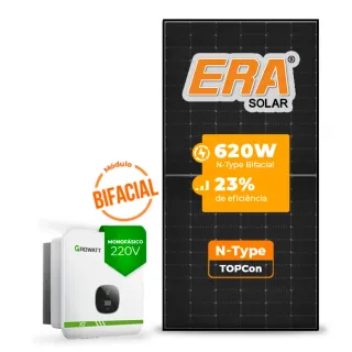 Gerador de Energia Solar On Grid Growatt Telhado Cerâmico Gancho SGF 8,68KWP ERA BLACK FRAME 620W MIN X2 8KW 3MPPT MONO 220V