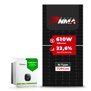Gerador de Energia Solar On Grid Growatt Sem Estrutura SGF 8,54KWP RONMA 610W BIFACIAL MIN X2 8KW 3MPPT MONO 220V
