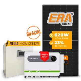 Gerador de Energia Solar Mercado Livre Growatt Média Tensão Sem Estrutura SGF 81,84KWP ERA BLACK FRAME 620W MAX 75KW 7MPPT TRIF 380V