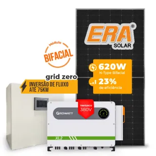 Gerador de Energia Solar Inversão de Fluxo Growatt Sem Estrutura SGF 81,84KWP ERA BIFACIAL 620W MAX 75KW 7MPPT TRIF 380V