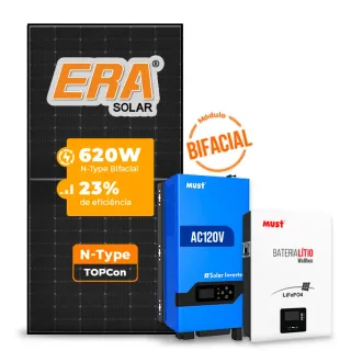 Gerador de Energia Solar Retrofit Must Sem Estrutura SGF 1,24KWP ERA BLACK 620W PV29 LHP 5KW AC120V DC48V BAT. LITIO