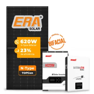 Gerador de Energia Solar Retrofit Must Sem Estrutura SGF 1,24KWP ERA BLACK 620W PV29 HP 5KW AC220V DC48V BAT. LITIO