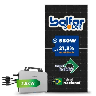 Gerador de Energia Solar Microinversor Sungrow Telhado Cerâmico Gancho SGF 2,2KWP BALFAR FINAME 550W S2500S-L 2.5KW 4MPPT MONO 220V