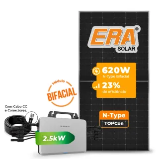 Gerador de Energia Solar Microinversor Sungrow Telhado Cerâmico Gancho SGF 2,48KWP ERA BIFACIAL 620W S2500S-L 2.5KW 4MPPT MONO 220V COM CABO
