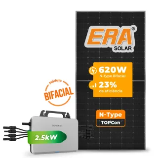 Gerador de Energia Solar Microinversor Sungrow Telhado Cerâmico Gancho SGF 2,48KWP ERA BIFACIAL 620W S2500S-L 2.5KW 4MPPT MONO 220V