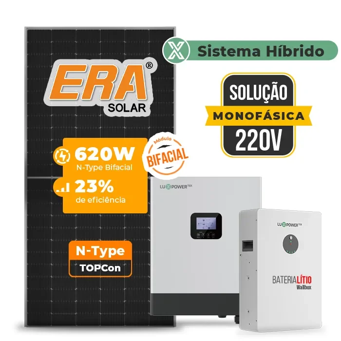 Gerador de Energia Solar Off Grid Interativo Luxpower Laje Inclinação SGF 7,44KWP ERA BIF 620W GEN-LB-EU 5KW AC 220 MONO DC48V BAT. LITIO 5,12kWh