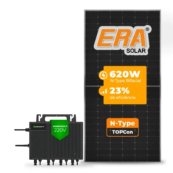 Gerador de Energia Solar Microinversor Growatt Telhado Fibro Parafuso Madeira SGF 7,44KWP ERA N-TYPE MONO 620W NEO 2KW 4MPPT MONO 220V