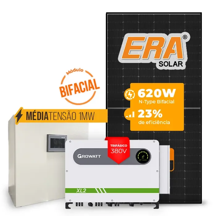 Gerador de Energia Solar Mercado Livre Growatt Média Tensão Sem Estrutura SGF 1078,80KWP ERA BLACK FRAME 620W MAX 75KW 7MPPT TRIF 380V