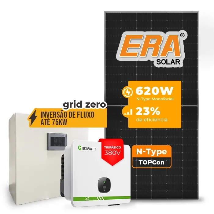 Gerador de Energia Solar Inversão de Fluxo Growatt Sem Estrutura SGF 64,48KWP ERA N-TYPE MONO 620W MID X2 50KW 4MPPT TRIF 380V