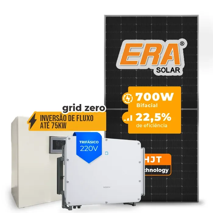 Gerador de Energia Solar Inversão de Fluxo Sungrow Sem Estrutura SGF 117,60KWP ERA HJT BIFACIAL 700W SG 75KW 7MPPT TRIF 220V