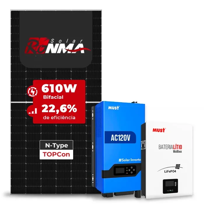 Gerador de Energia Solar Off Grid Interativo Must Sem Estrutura SGF 4,88KWP RONMA 610W PV29 LHP 5KW AC120V DC48V BAT. LITIO 5.12KWH 100A